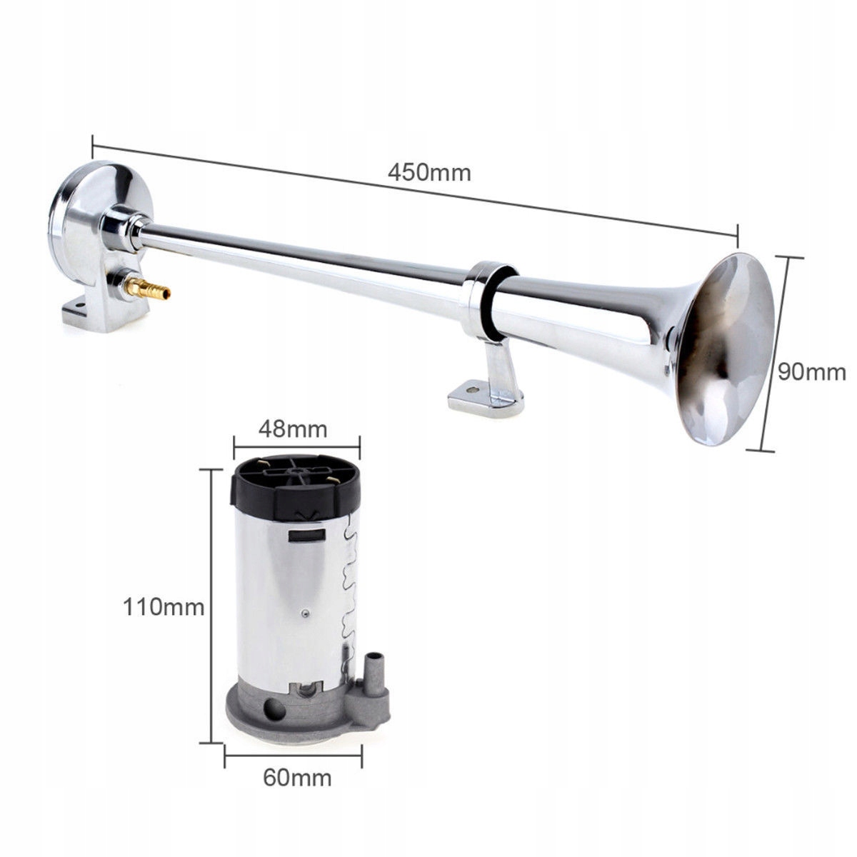 SYGNAŁ KLAKSON TRĄBKA PNEUMATYCZNA FANFARA z kompresorem 12V CHROM Numer katalogowy części LX7000197