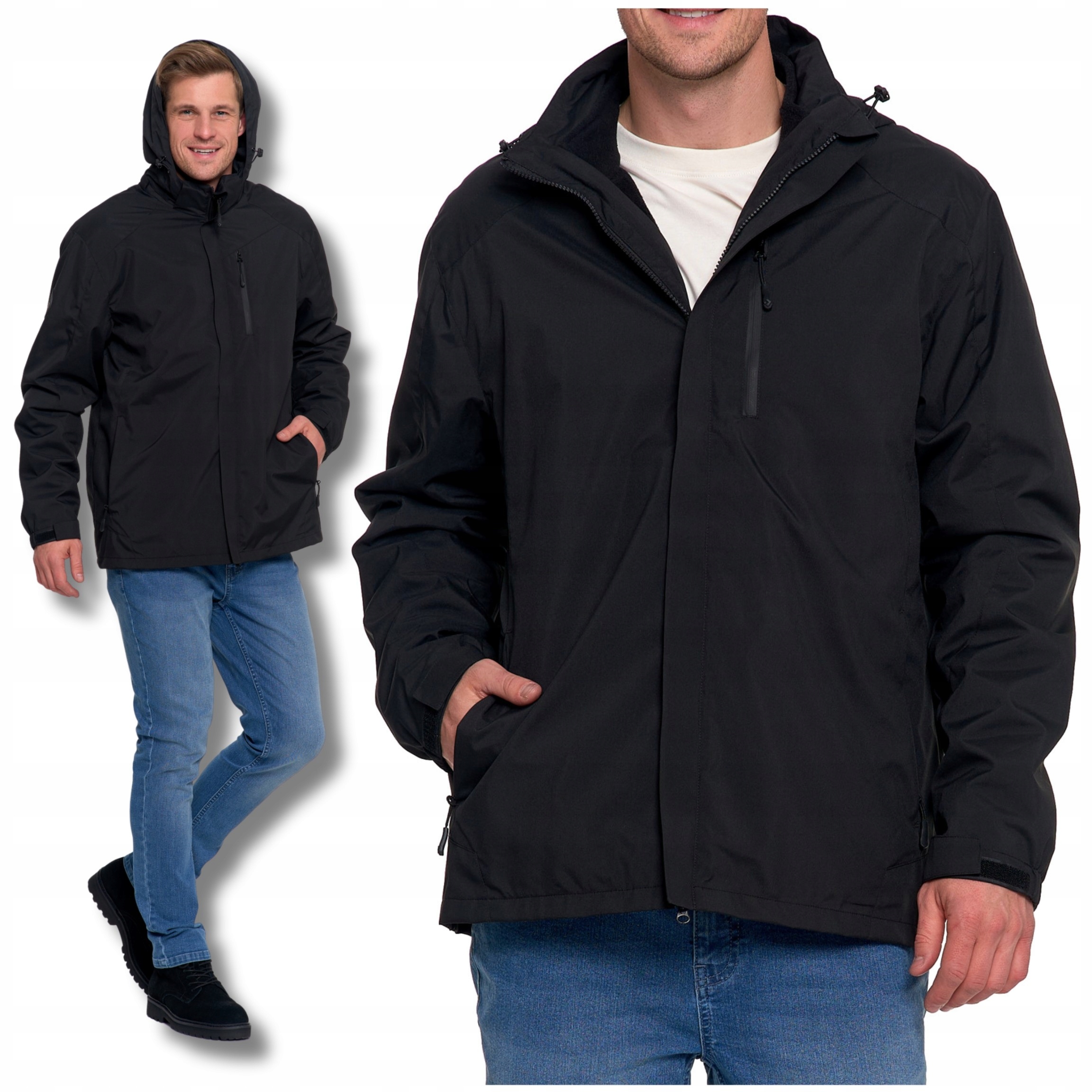 Pánská Nepromokavá Bunda S Kapucí 3V1, Odnímatelný Teplý Fleece Moraj L