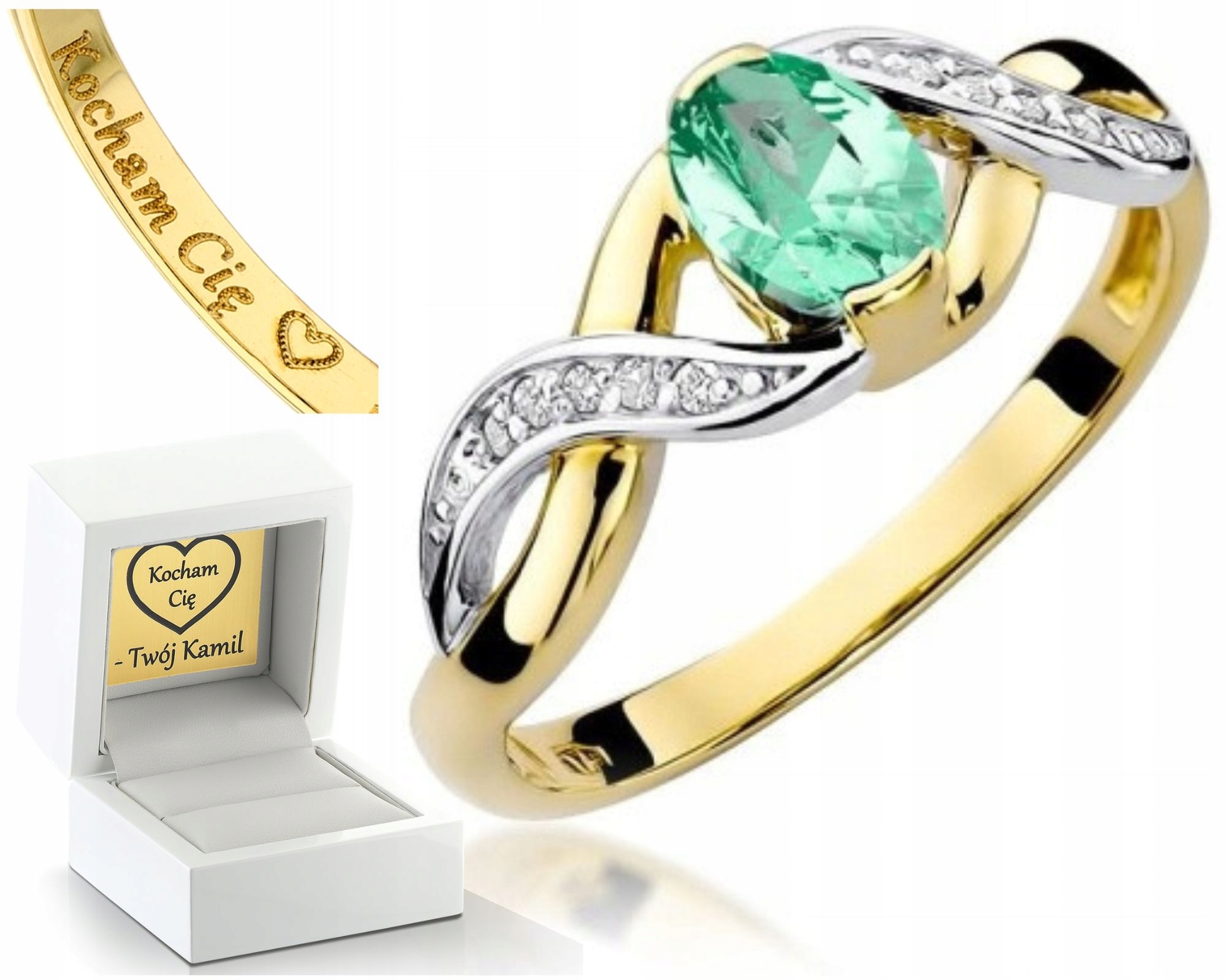 Zlatý Prstýnek Se Smaragdem Gravírování Bonus 585