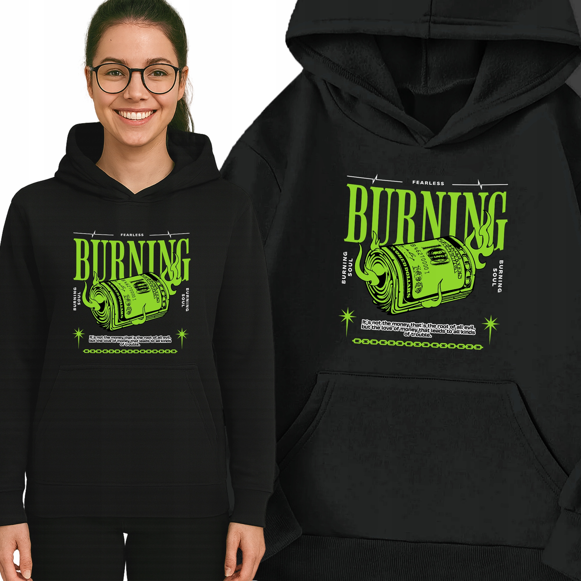 Mikina Černá Venus S Kapucí Teplá Módní vzor Dárek Velikost XL