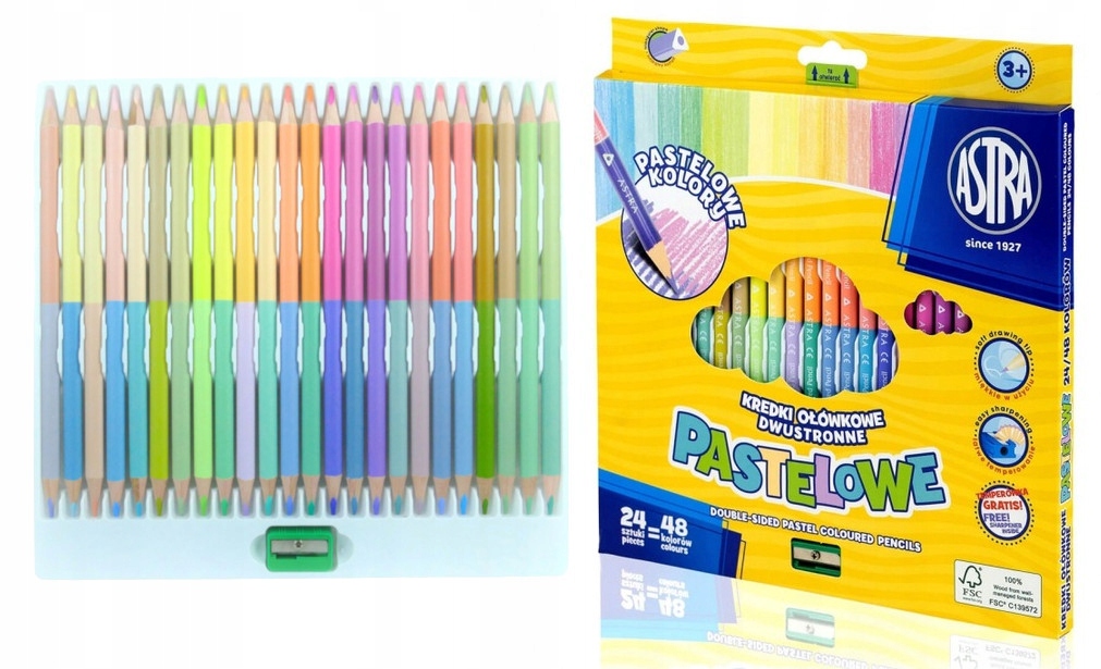 

Astra kredki ołówkowe dwustronne pastelowe 24/48