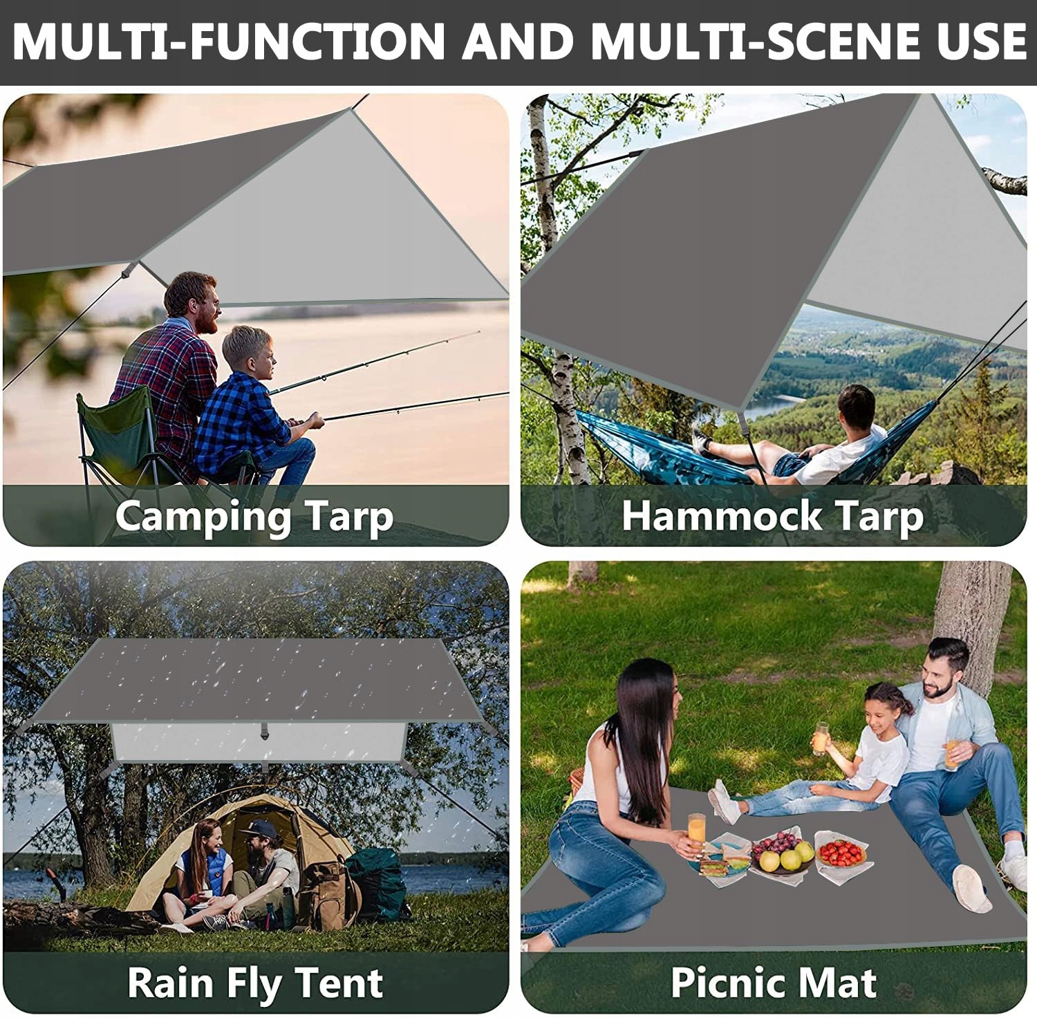 ZHHGOO Tarp 3x3M Wodoodporny Lekki UV Ochrona Do Kempingu i Pikniku — miniatura 7