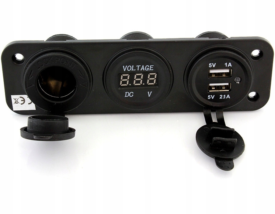 

Gniazda 12V wskaźnik naładowania akumulatora +usb