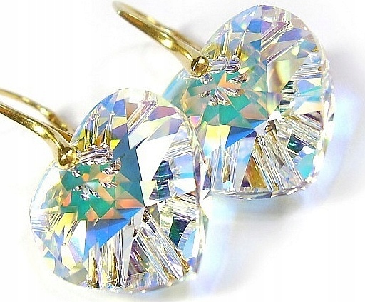 Krystaly Náušnice Srdce Zlaté Stříbro 13 barev