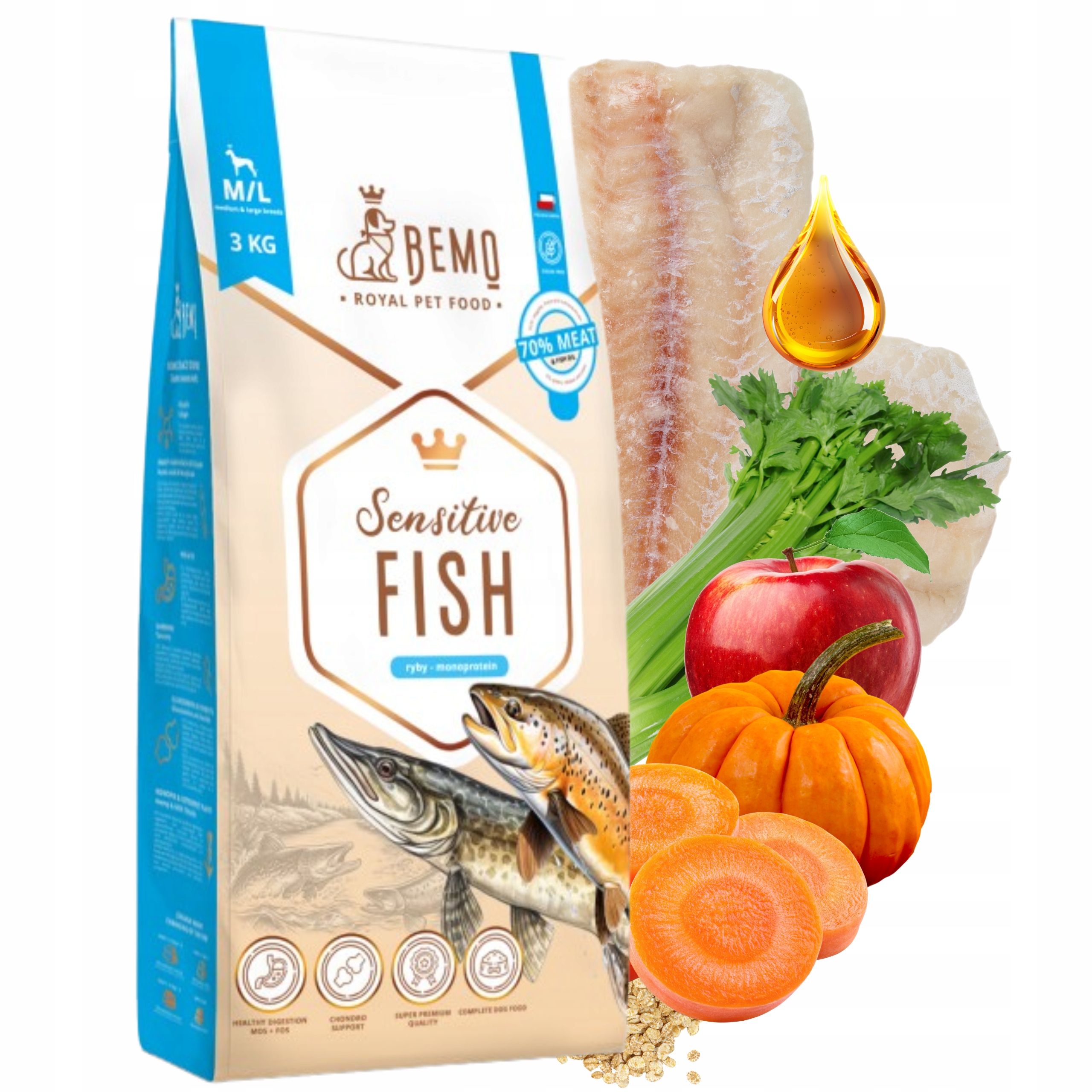 Levně Bemo Sensitive Fish Krmivo pro psy středních a velkých plemen M/L 3 kg