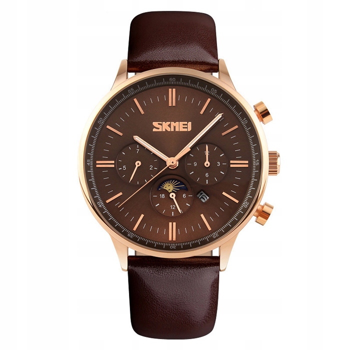 Pánské hodinky Skmei analogový kožený řemínek chronograf datumovka