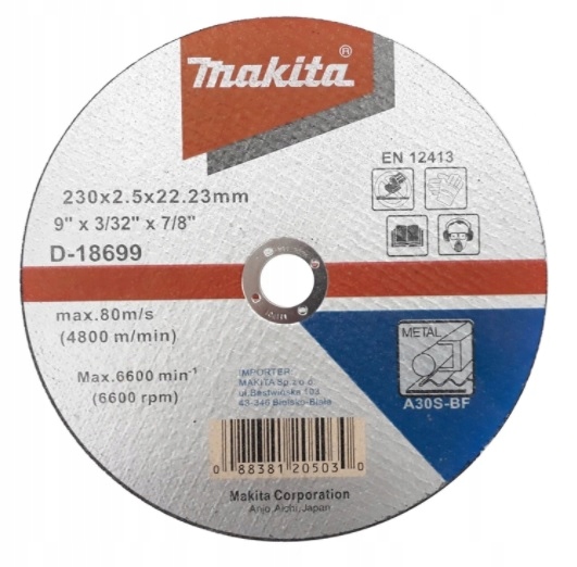 

Makita D-18699 Tarcza Tnąca Do Metalu 230 x 2,5mm