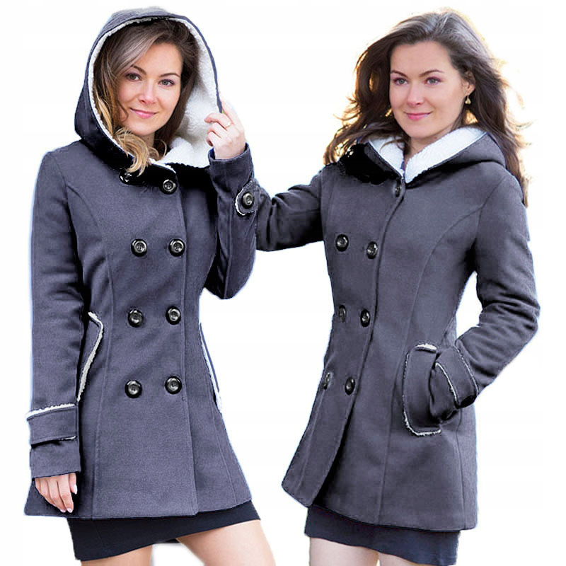 Italský Kabát S Kapucí Teplý S Kožíškem L