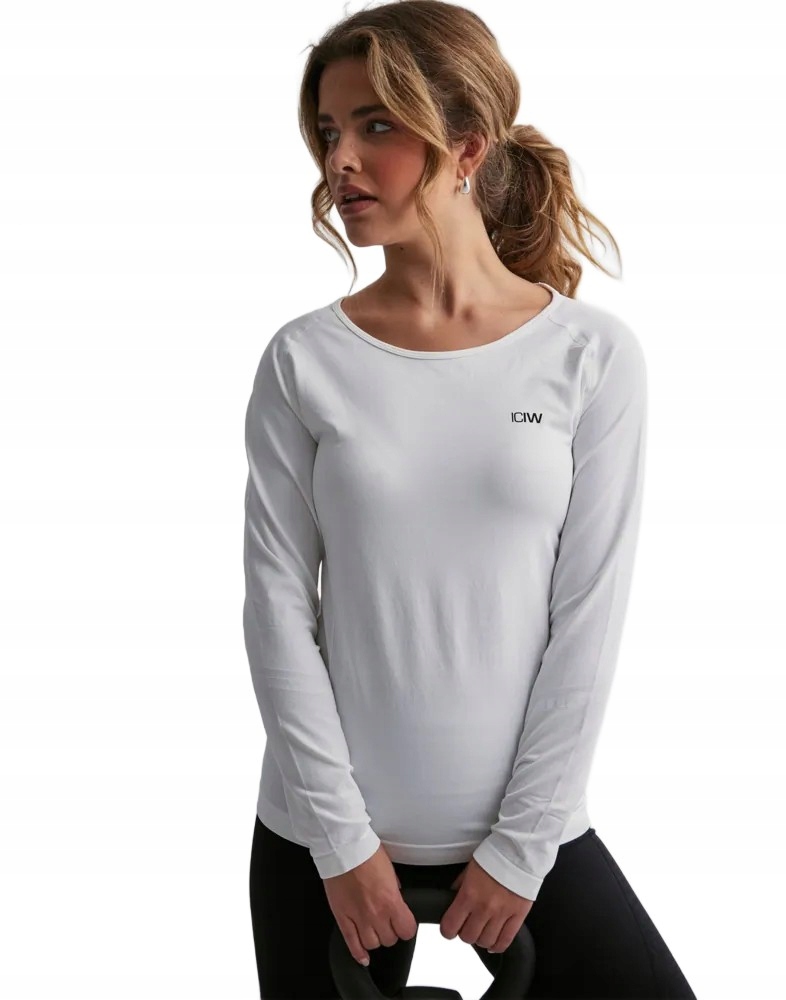 Icaniwill damska biała bluzka treningowa bezszwowa z długim rękawem S