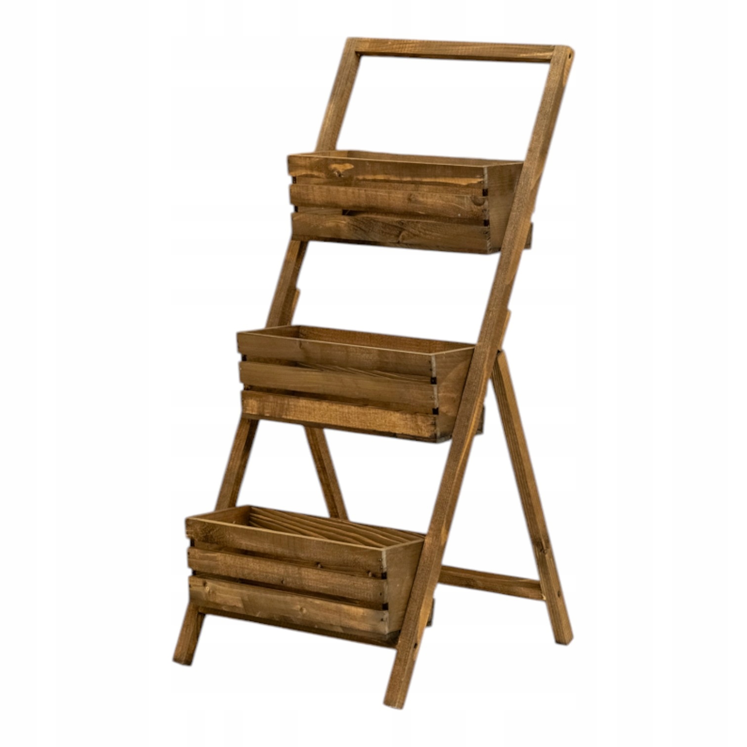 Dřevěný rozkládací stojan na květiny s bylinkami, 3 truhlíky, bronz, 107 cm