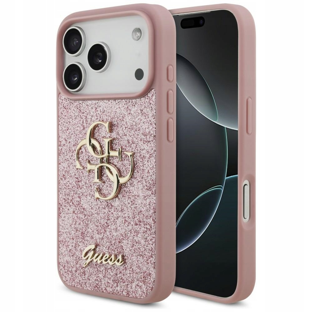 Pouzdro Guess Fixed Glitter Big 4G pro iPhone 18 Pro 17 Pro, růžové