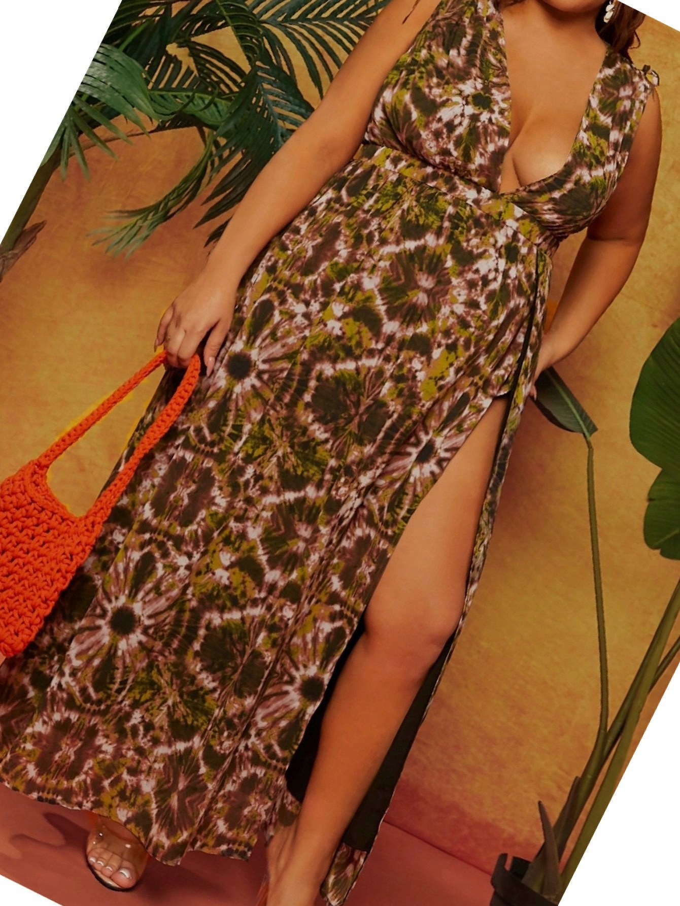 Šaty Dye Sexy Šifonová s rozparkem Maxi Hluboký Letní výstřih Tie 4XL