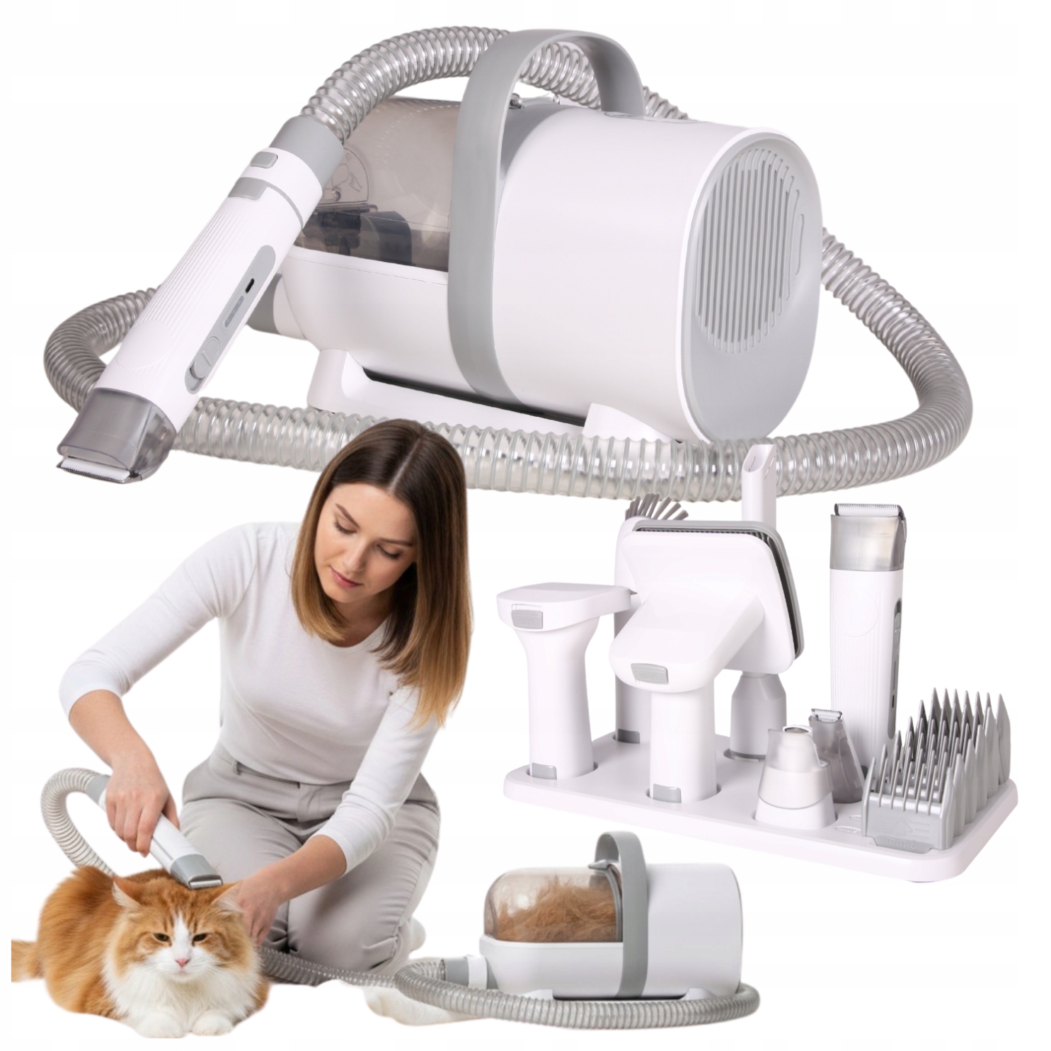 Levně Strojek na stříhání psů a koček s vysavačem, sada pro péči o psy 8v1