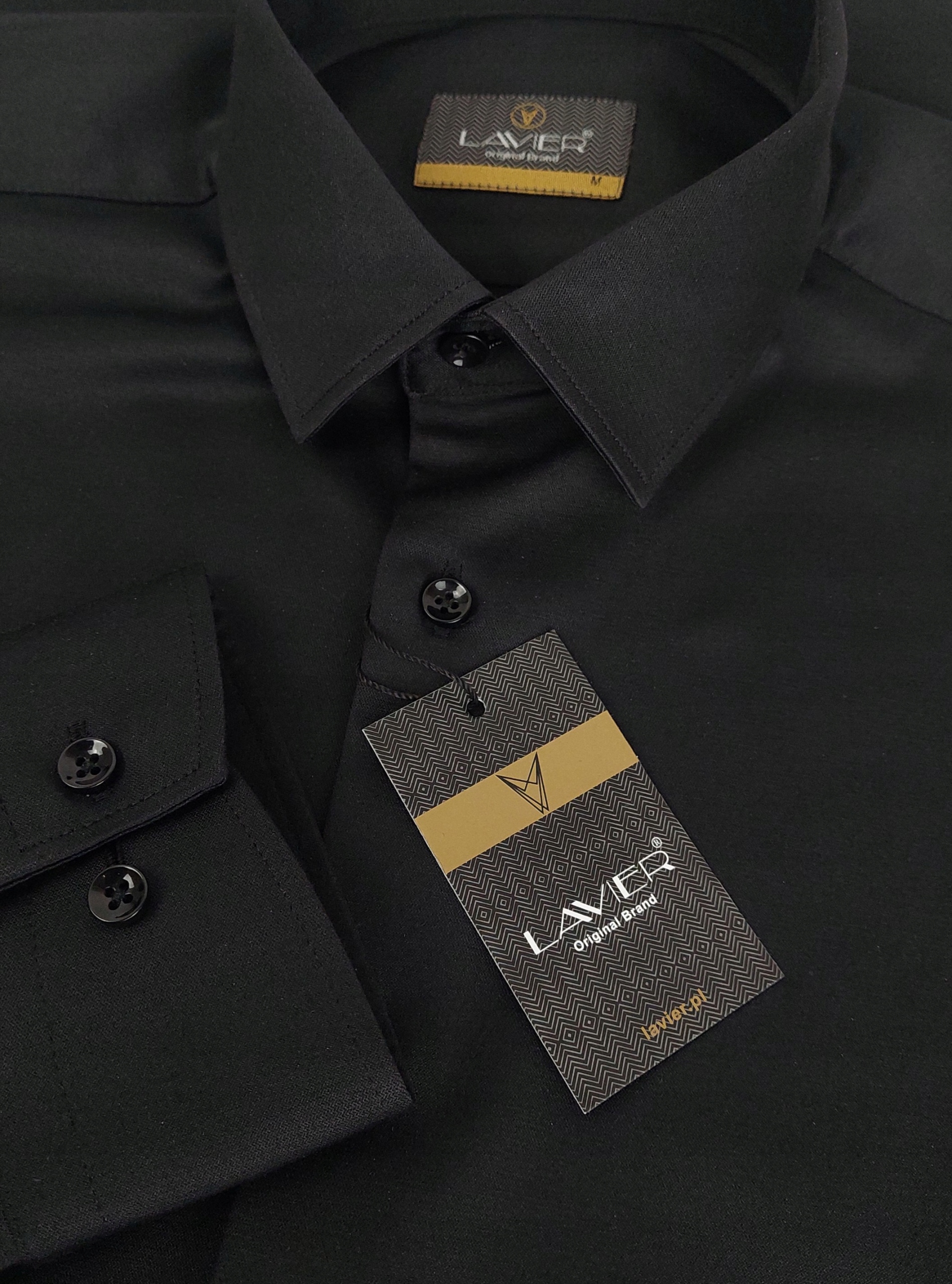 Koszula męska Czarna dopasowana Lavier - SLIM FIT Bawełna Rozmiar XXL Rozmiar XXL