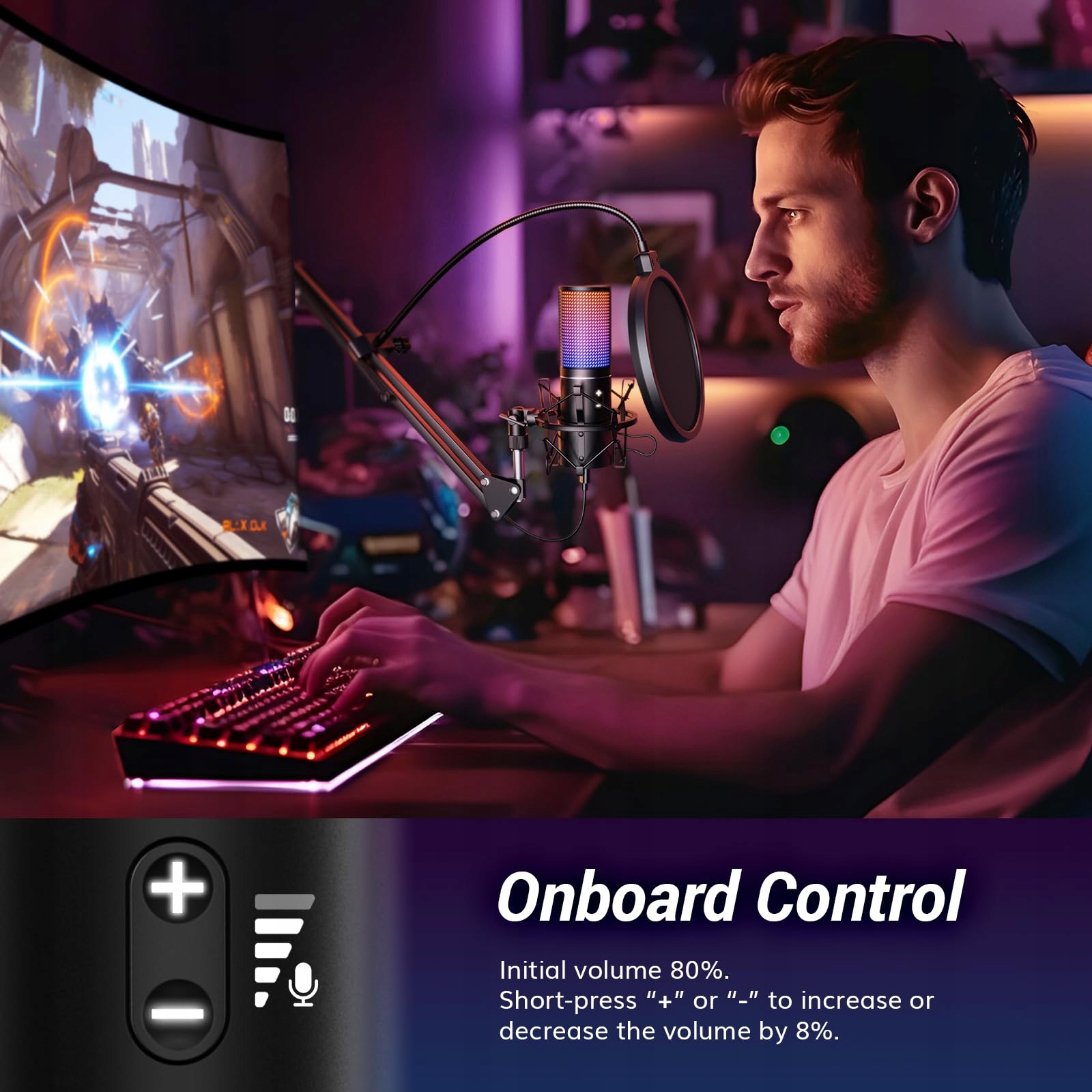 TONOR RGB USB Mikrofon Gaming PC Podcast Mikrofon z Boom Arm do Streamingu — miniatura 6