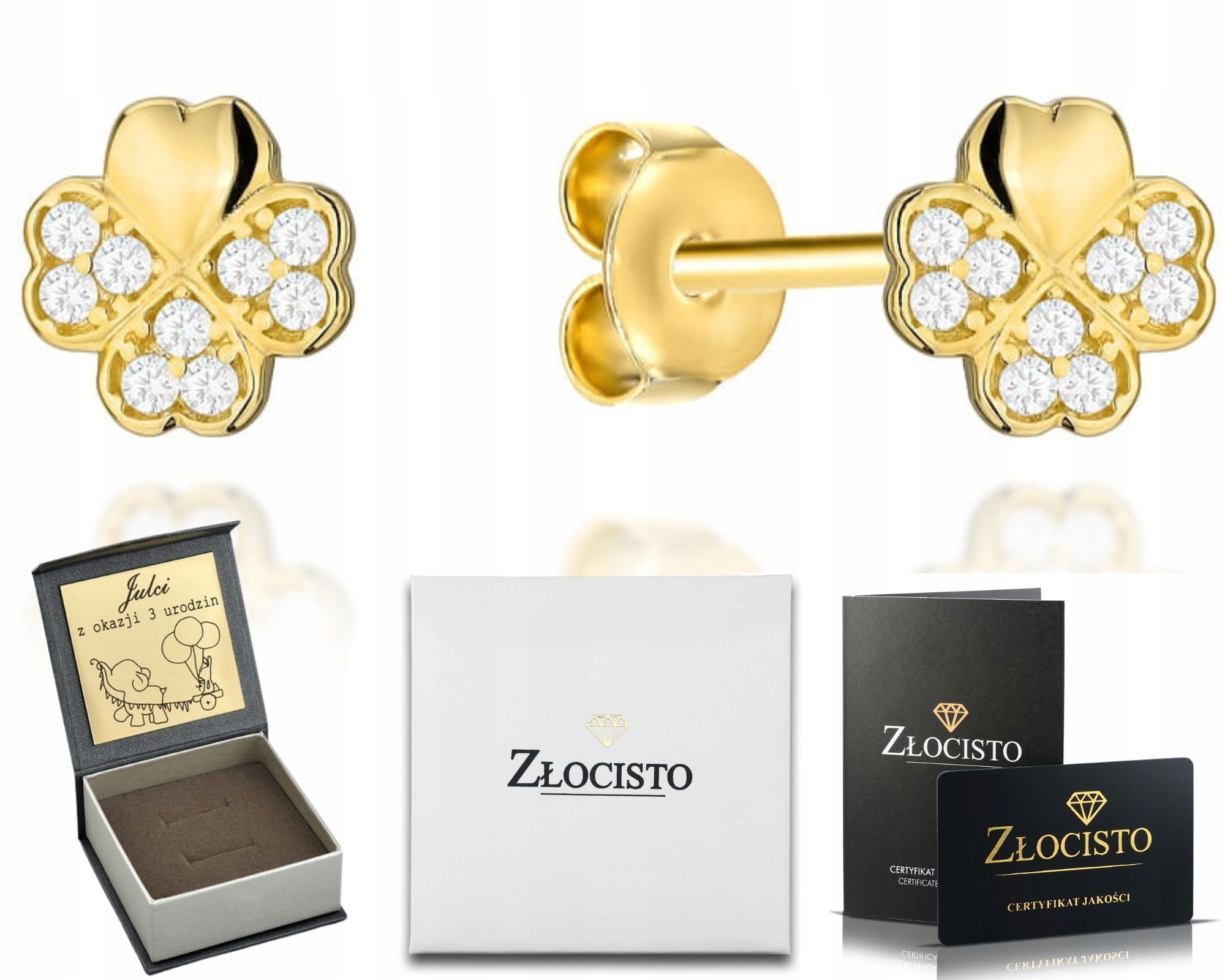 Zlaté Náušnice S Zirkony Na Tyči