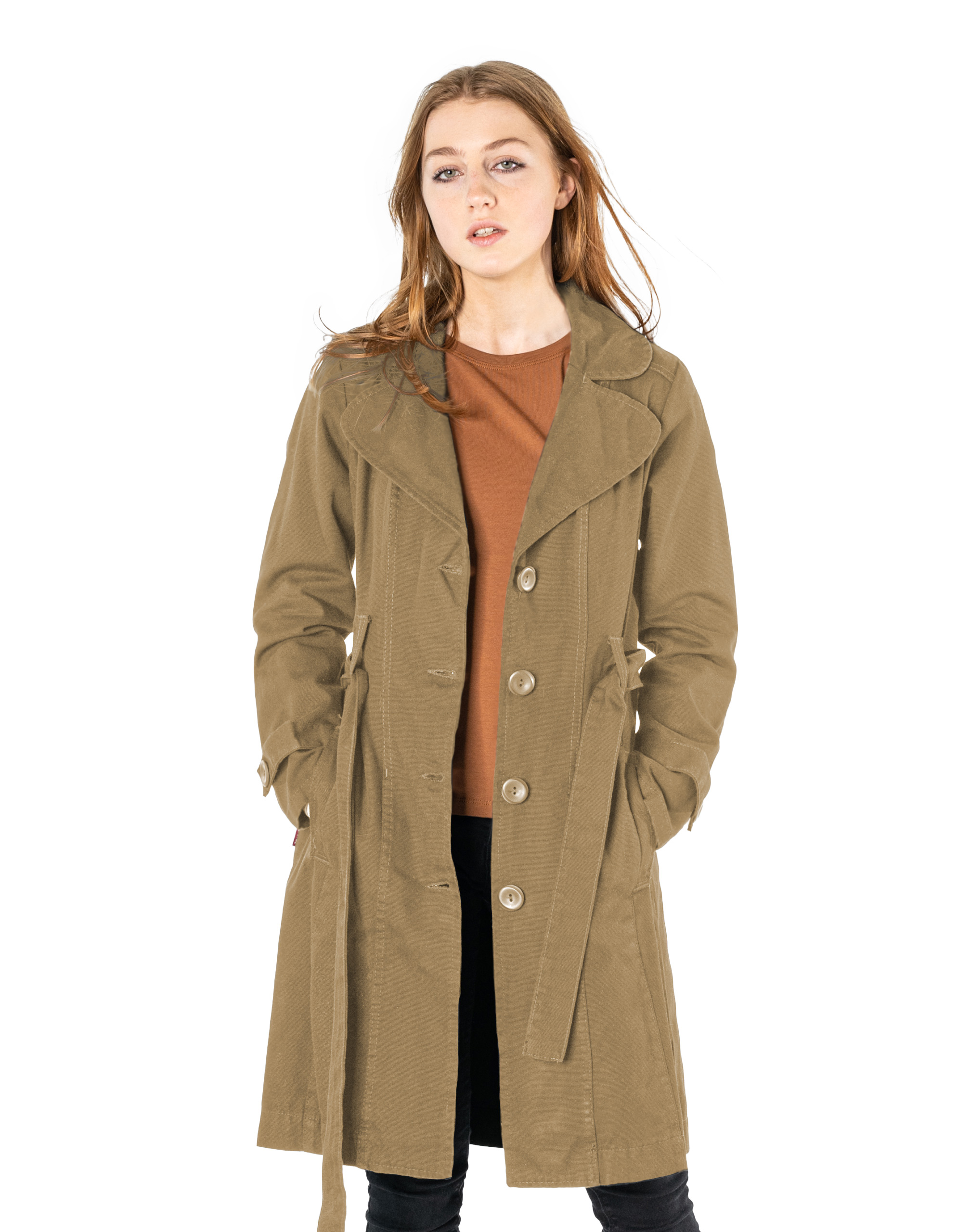 Elegantní Klasický Dlouhý Dámský Trenčový Kabát Tenký Přechodný 42P-1 36