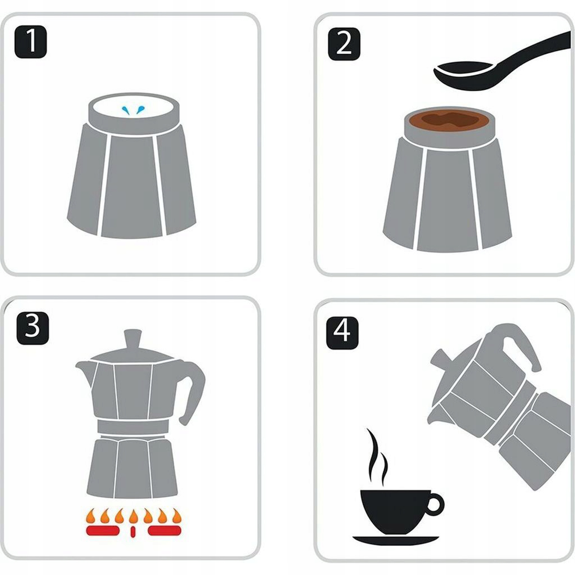 KAWIARKA ALUMINIOWA 150ML DO PARZENIA KAWY NA 3 ESPRESSO ZAPARZACZ DO KAWY Informacje dodatkowe możliwość użycia na kuchni indukcyjnej