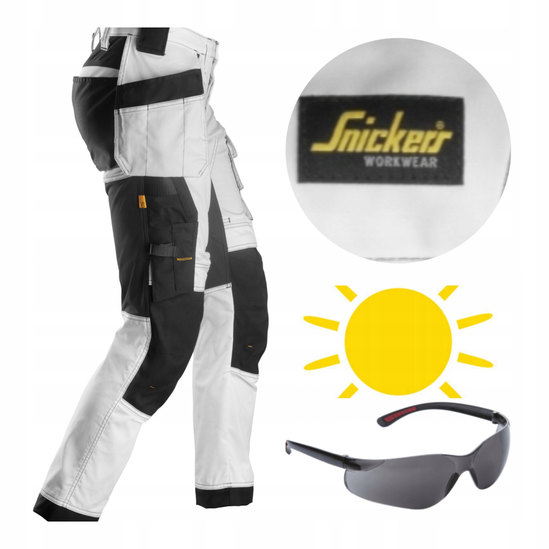Pracovní kalhoty Snickers Stretch AllroundWork 6241 Bílé brýle 52