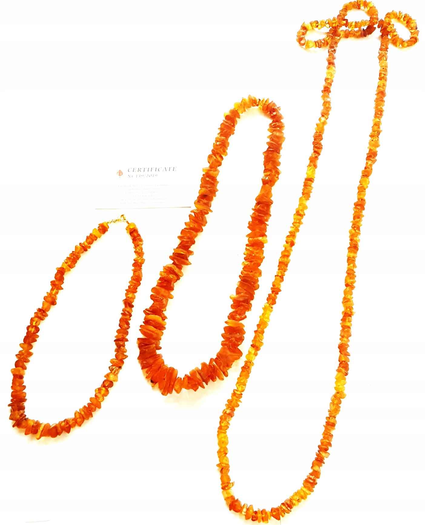 KORALE BURSZTYNOWE-na TARCZYCĘ polerowane -dł.45cm Próba srebra 925