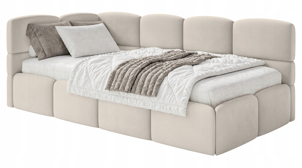 Postel pro mláděž 120 x 200 cm Cloudy světle béžová sametová levá