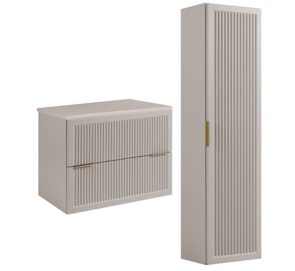 Sada závěsná koupelnová skříňka 80 sloupků 136 Přední části Mdf Blat Kašmír Blat