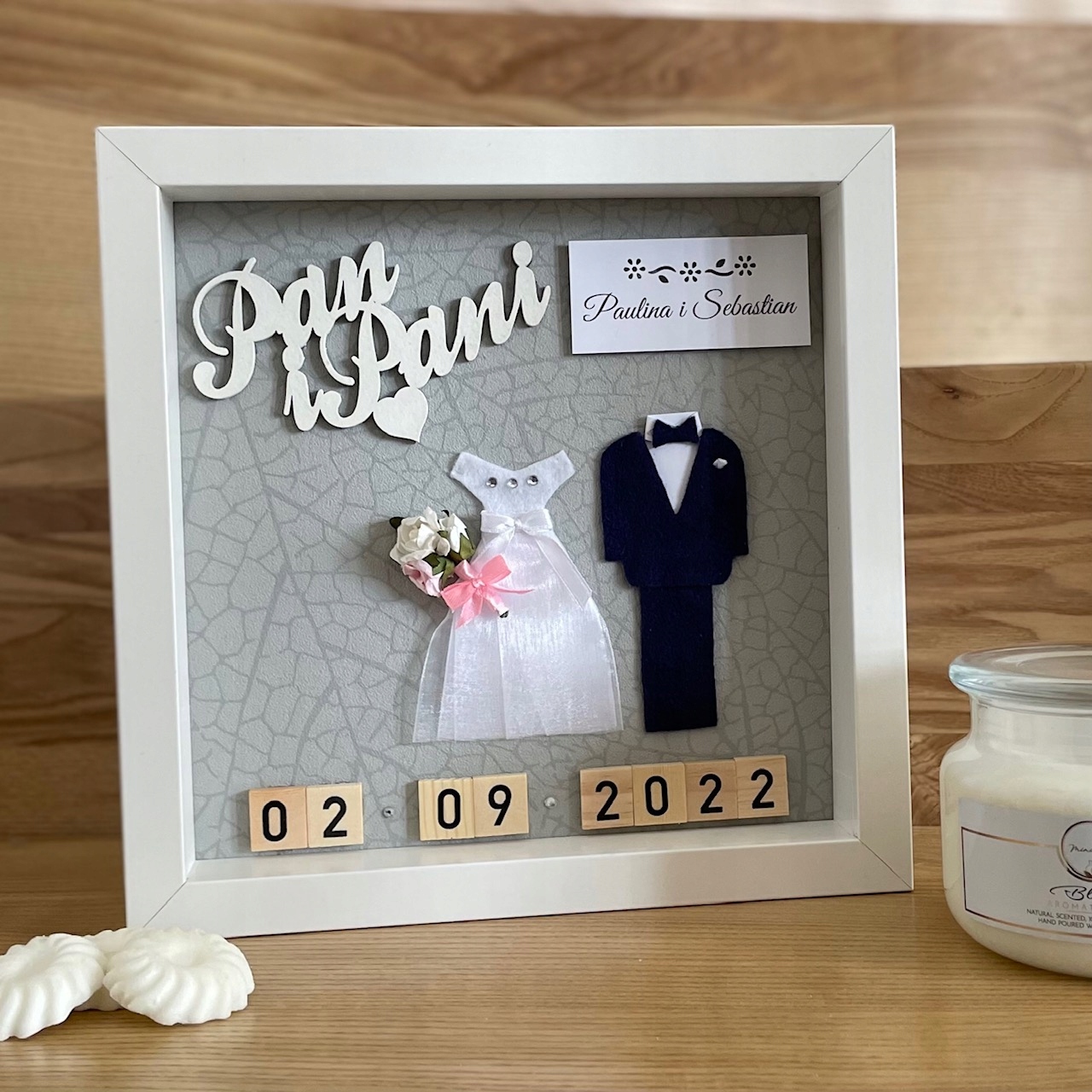 Rámeček personalizovaný Svatební suvenýr, telegram pro novomanžele Pan A Paní