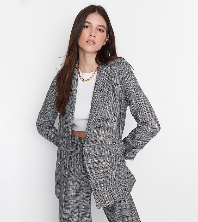 Trendyol Dvouřadý Sako S Klopami Šedý 36 6_A