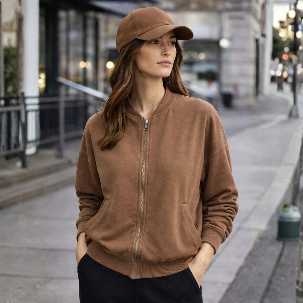 Bluza damska bomberka brązowa 100% bawełna Made in Italy Uni