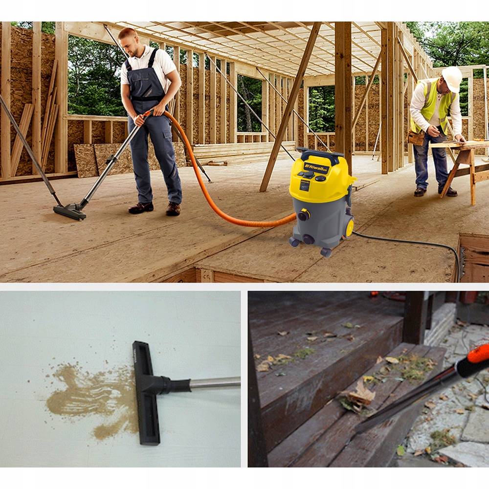 Промышленный пылесос Riwall ZYGA 3000 3000 Вт Дополнительная информация без мешка для гипса функция воздуходувки розетка для электроинструмента встряхиватель фильтров регулировка мощности всасывания