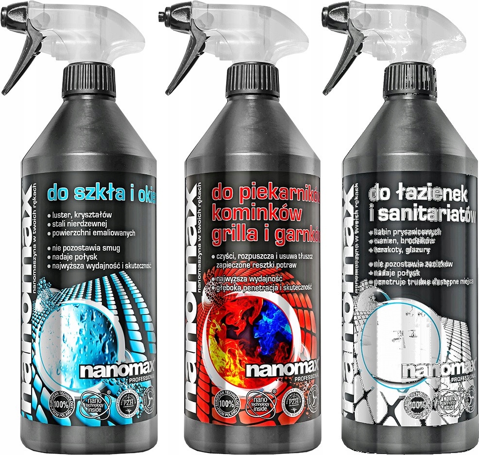 Levně Čisticí prostředek na sklo, trouby, koupelny Nanomax 1L x 3 Sada