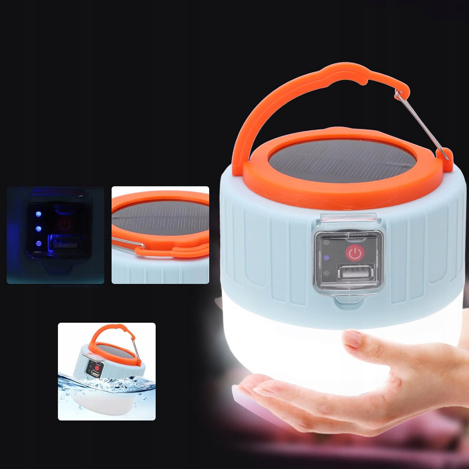 LATARNIE SOLARNE PRZENOŚNA KEMPINGOWE USB LED Z HACZYK I PILOTEM Rodzaj akumulatorowa