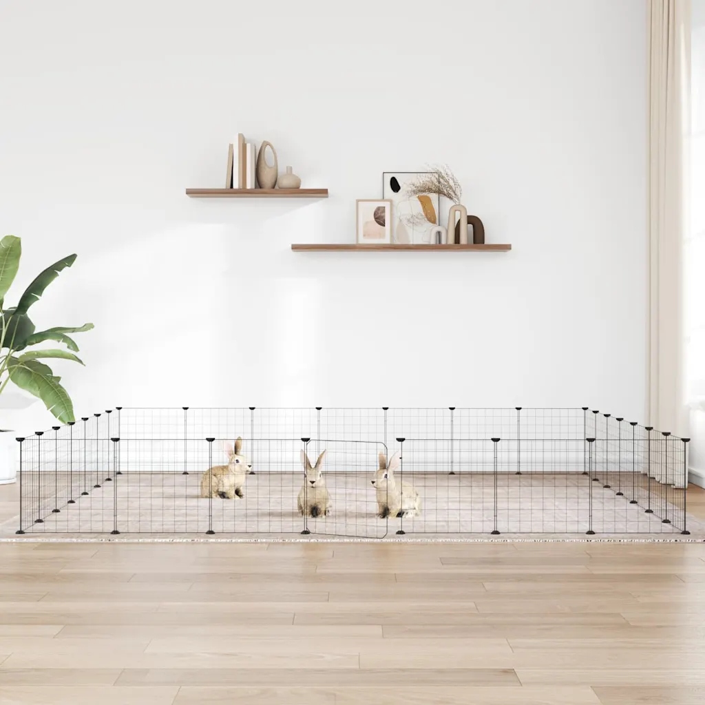 Levně 28panelová ohrádka pro zvířata s dvířky černá 35 x 35 cm ocel Černý 3114020