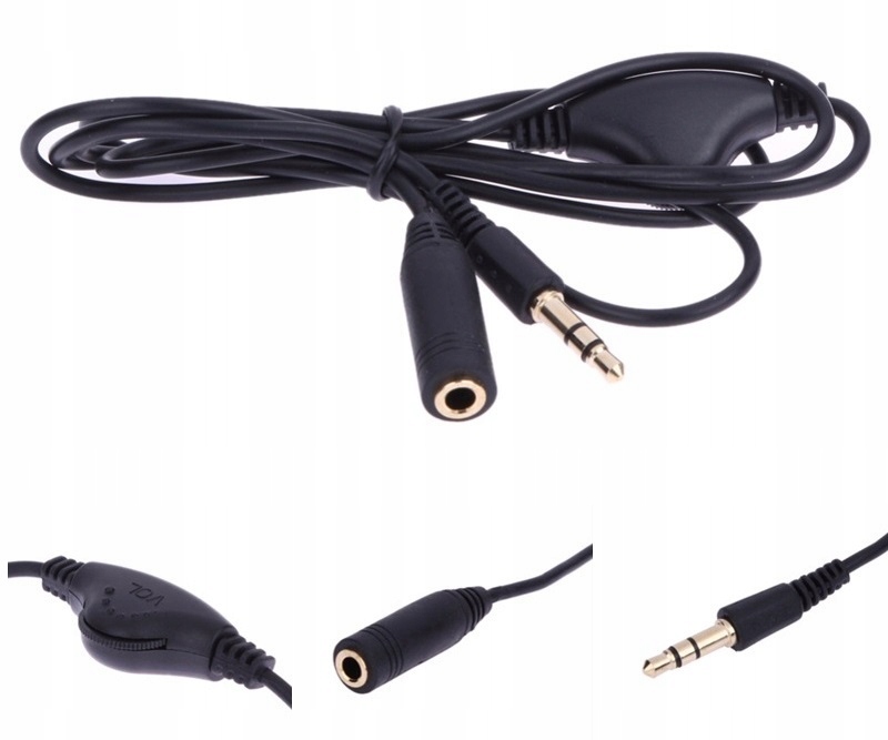 PRZEDŁUŻACZ DO SŁUCHAWEK REGULACJA GŁOŚNOŚCI 1,2m
