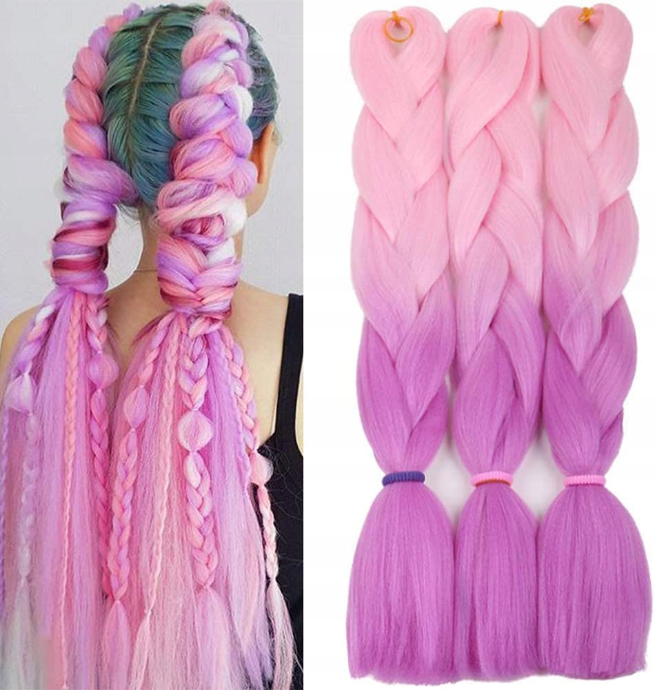 2x Vlasy Hotové copánky 3ks Růžové Ombre 61 cm