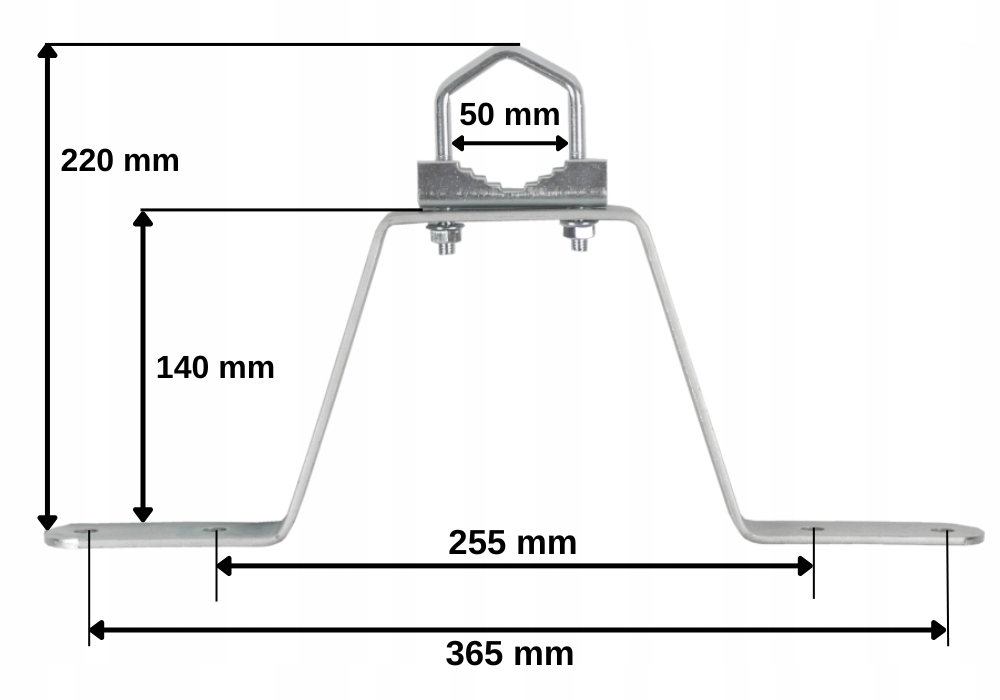 Obejma murowa UMM-150 + maszt stalowy 1m Luxon Rozstaw otworów montażowych 36.5 cm