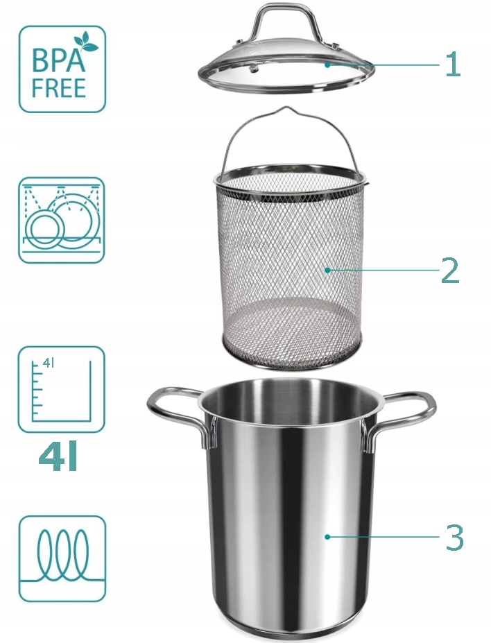 DUŻY GARNEK DO SZPARAGÓW FRYTEK Z SITEM SZYNKOWAR Typ powłoki stalowa