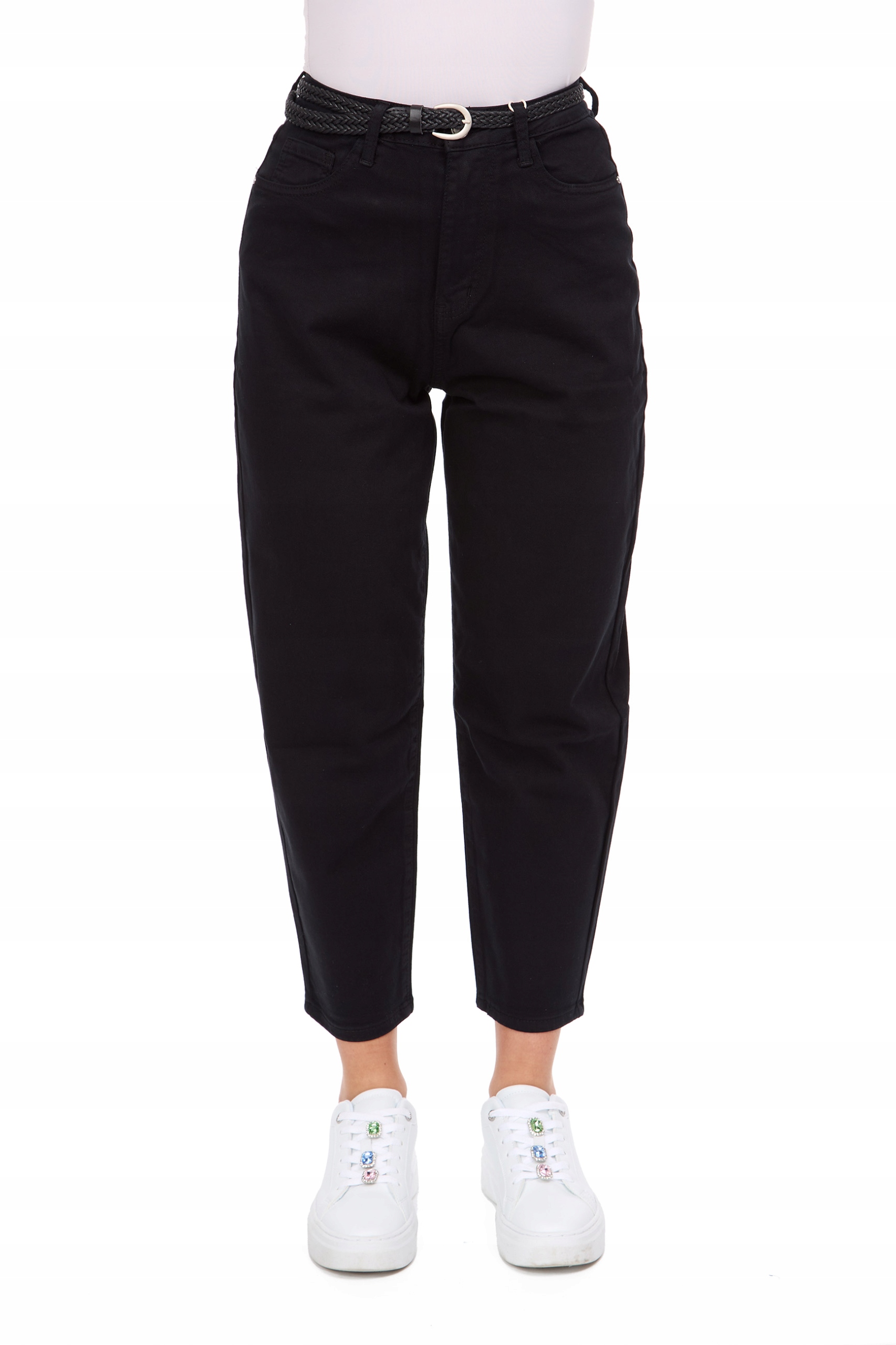 829_Spodnie jeans damskie M.Sara Balloon wysoki stan Czarne