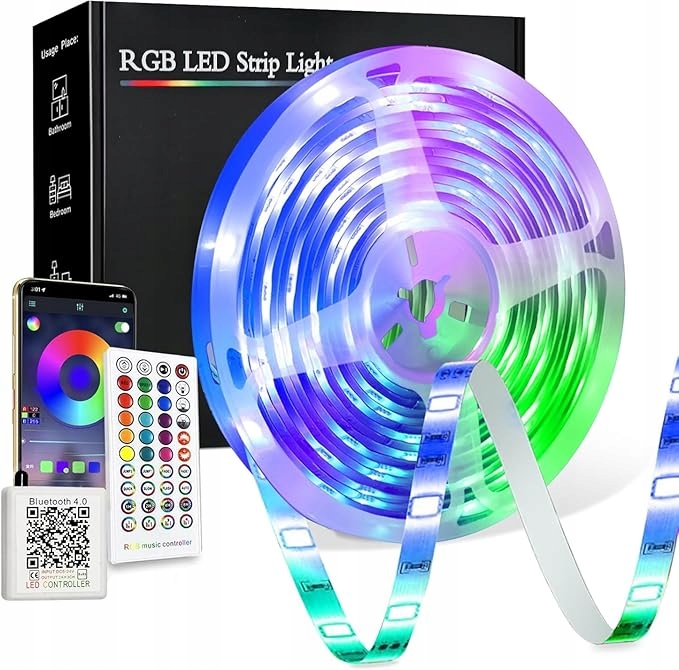Taśma Led 20M 12v Rgb Bluetooth Aplikacja Mobilna Pilot Muzyka Zestaw cob