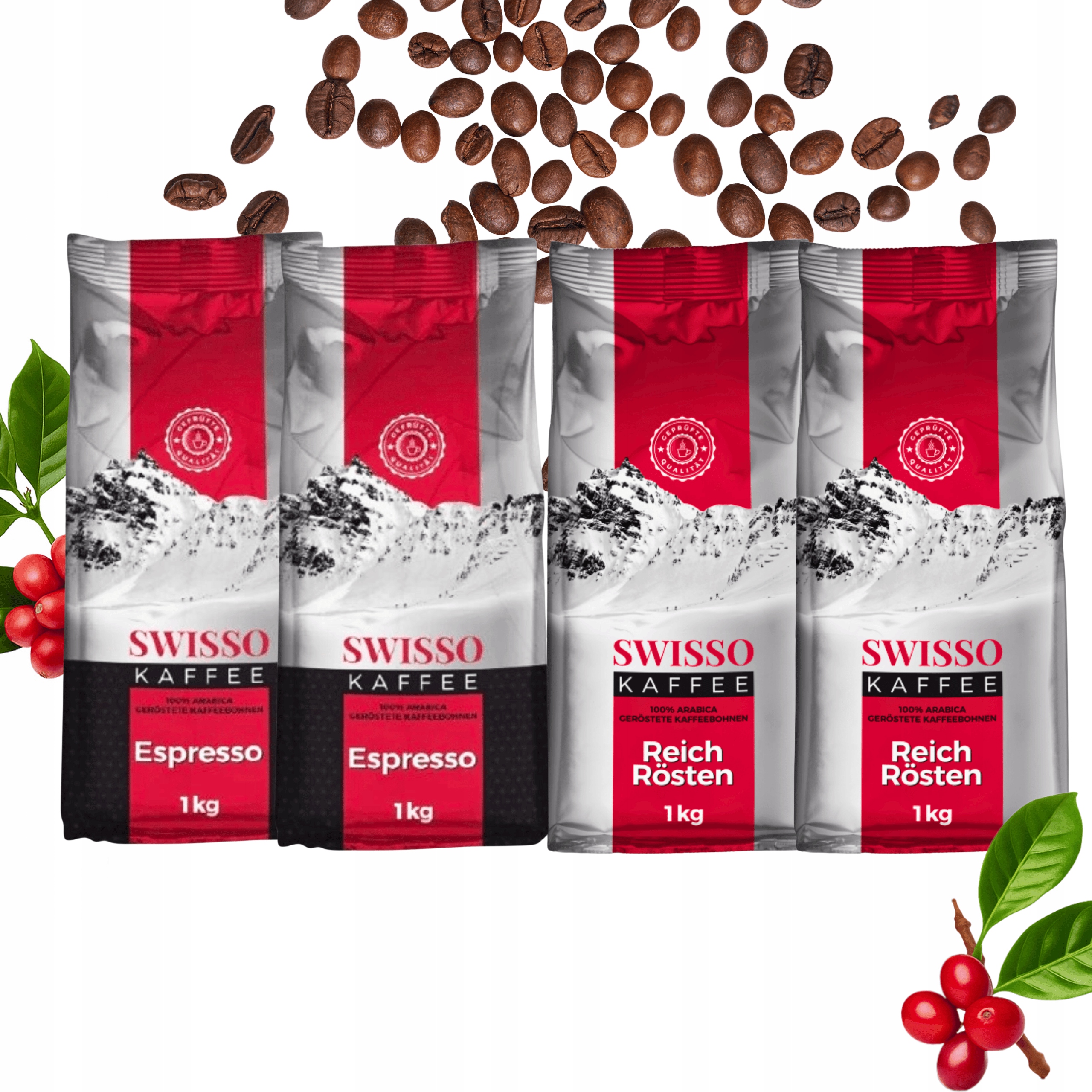Levně Káva Zrnková 100% Arabica Swisso Kaffee Espresso Reich Rosten 2+2 x 1 kg