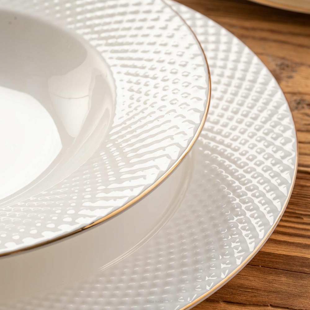 Villa Italia Bari Gold serwis obiadowy na 12 osób Złoty zestaw Porcelana