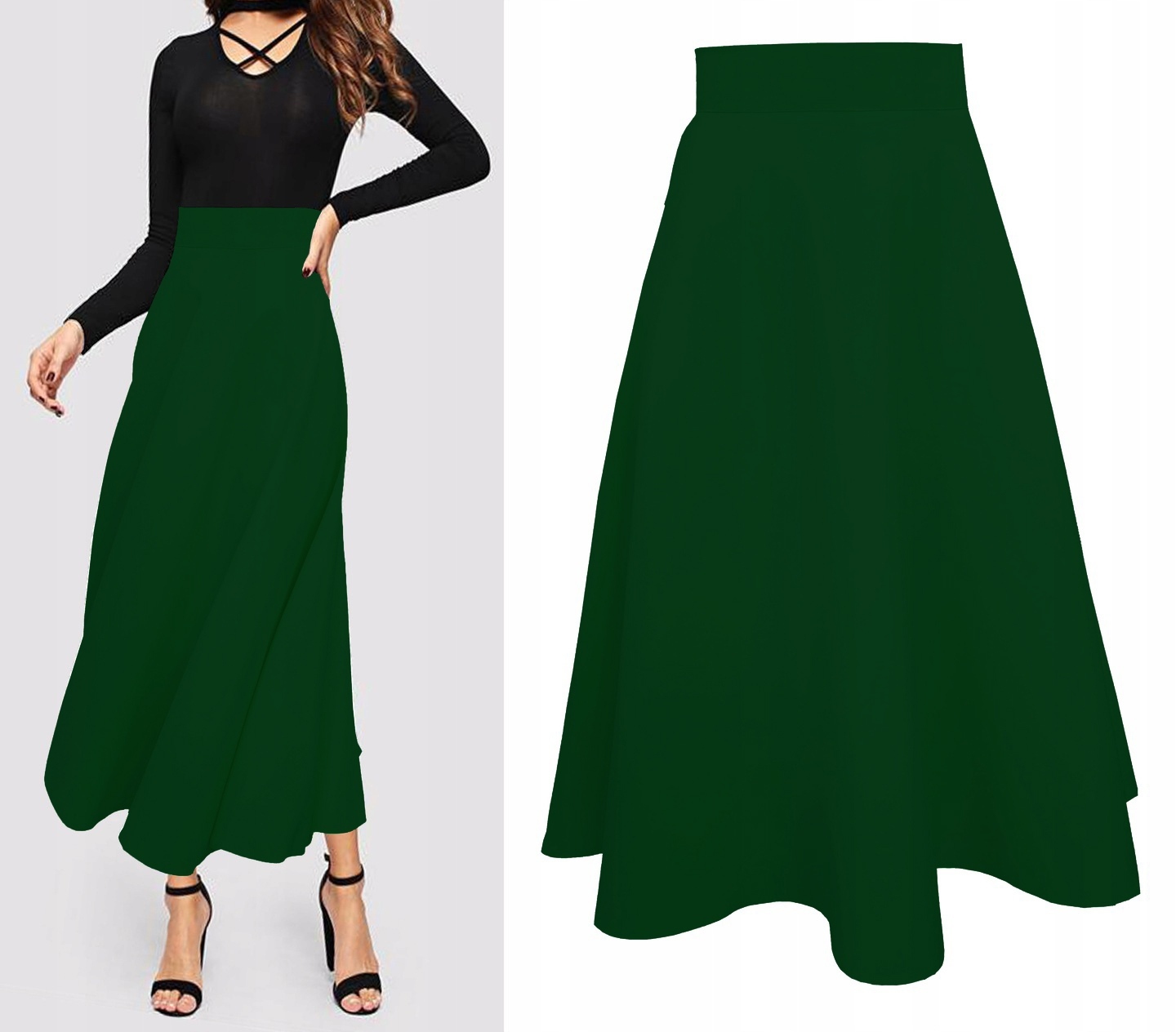 XL 83 cm Butelková sukně s polokruhem maxi, dlouhá až ke kotníkům, rozkládací gala