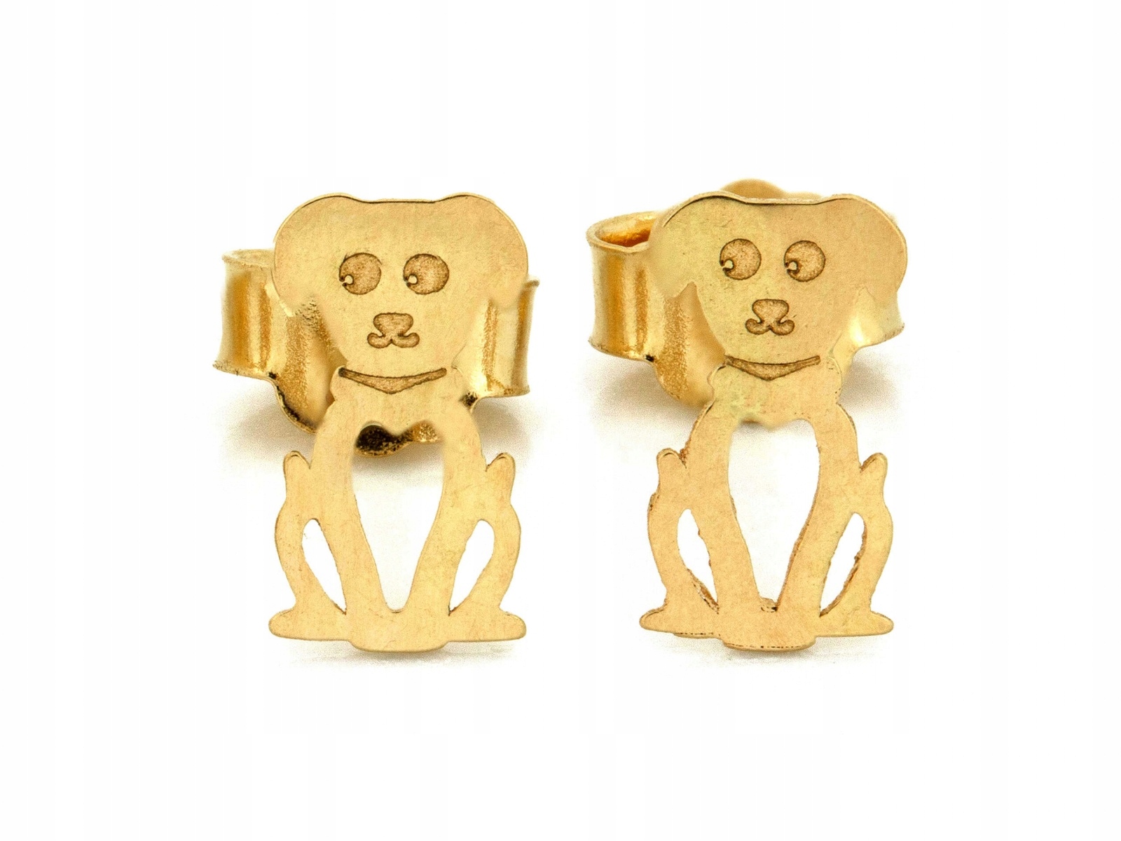 Zlaté náušnice ryzost 585 ve tvaru pejska na tyči jsou ideální jako dárek