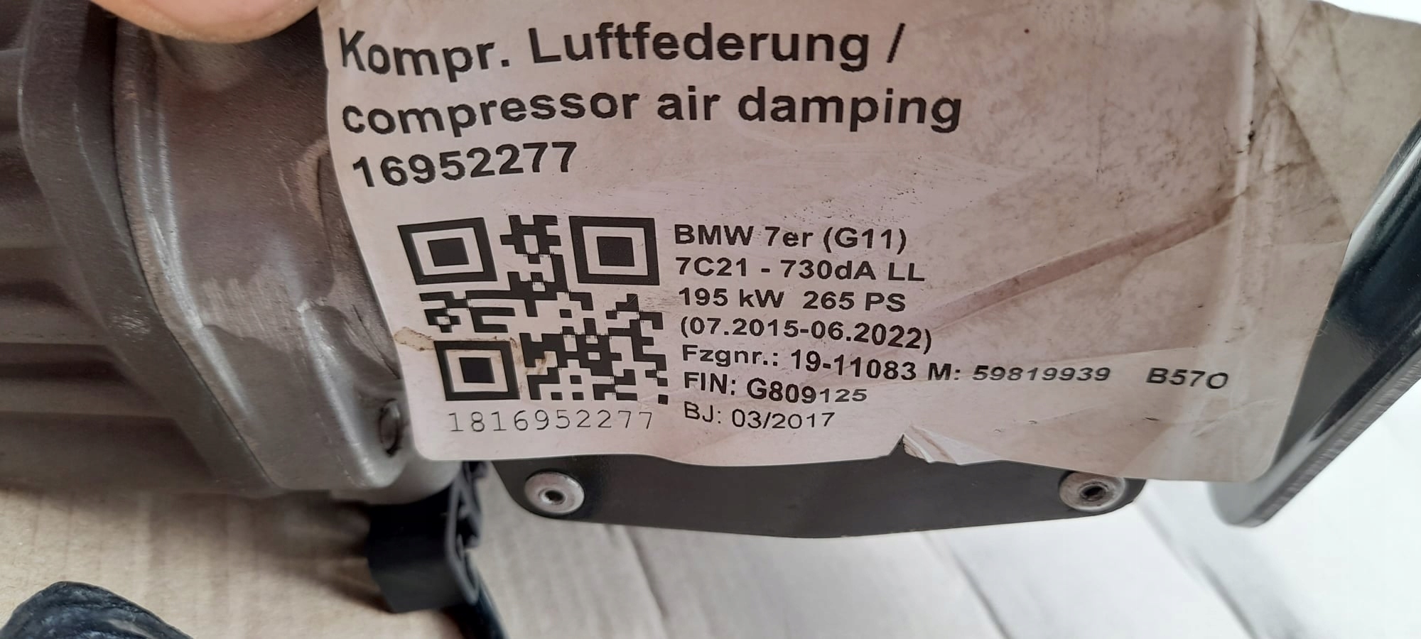 compressor; springing BMW G11 G12 6884682