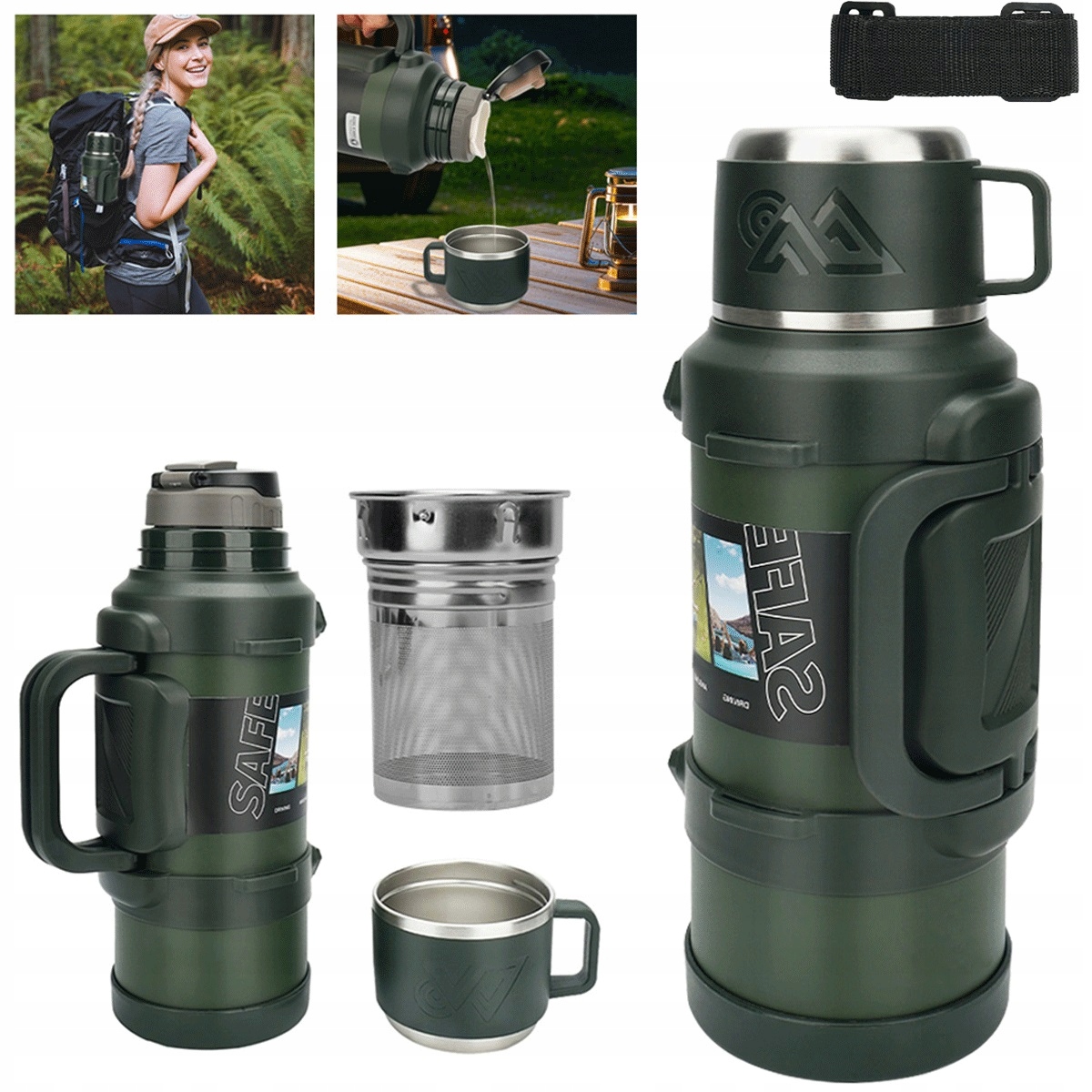 Turistická Termoska 2000 ML Z Oceli 316 S Odnímatelným Sítkem, Zelená