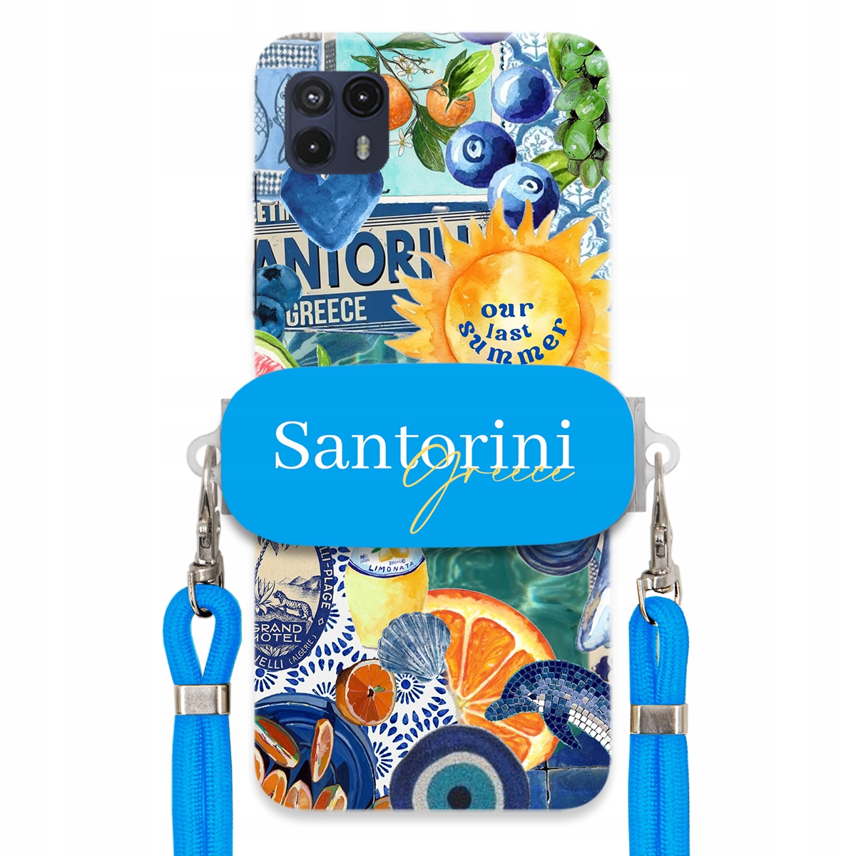 Pouzdro pro Motorola G50 5G Modré Crossbody vodítko Držák Santorini Greece