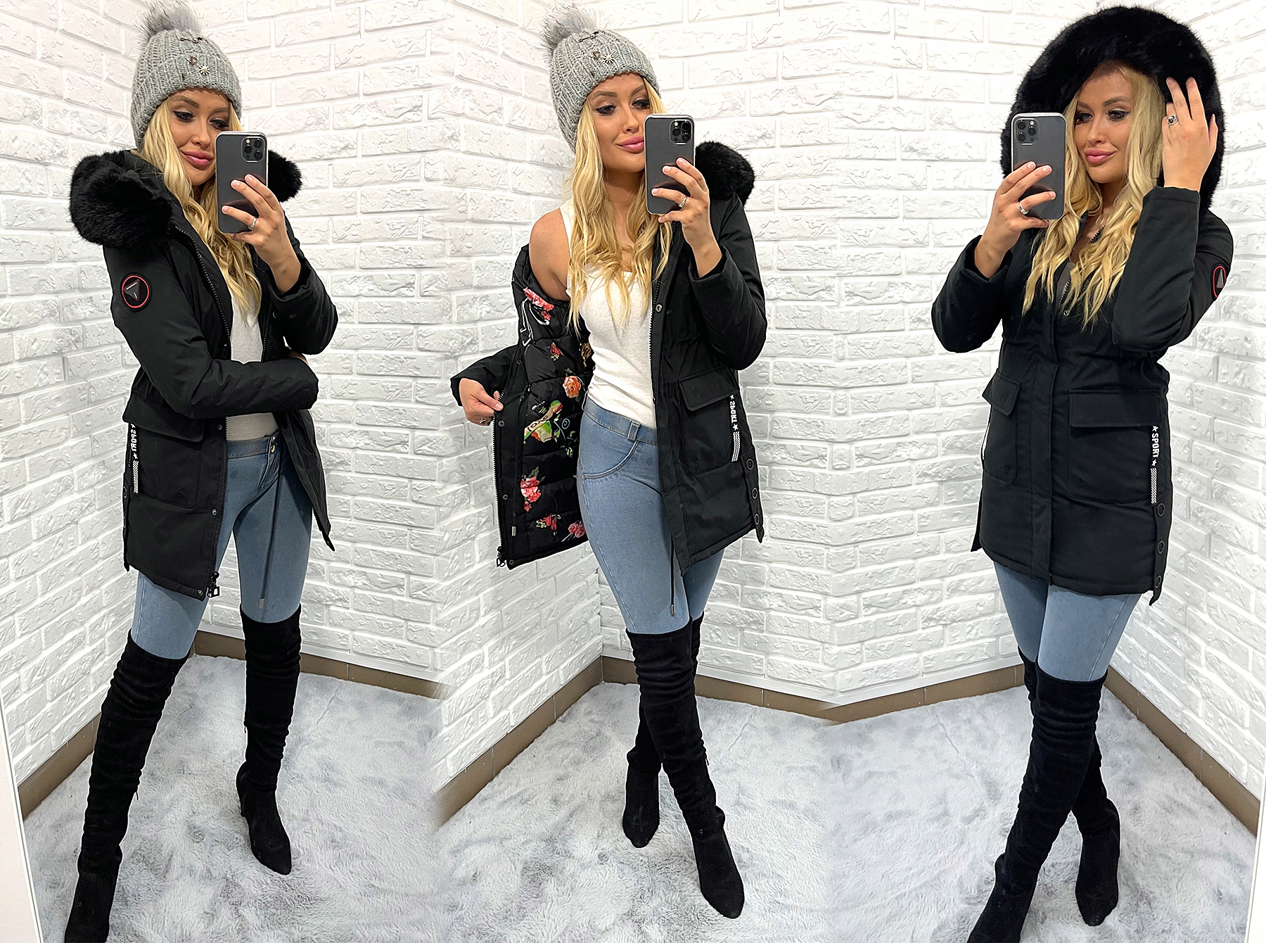 ZJAWISKOWA ZIMOWA PARKA KURTKA CIEPŁA KAPTUR XXL Wypełnienie syntetyczne