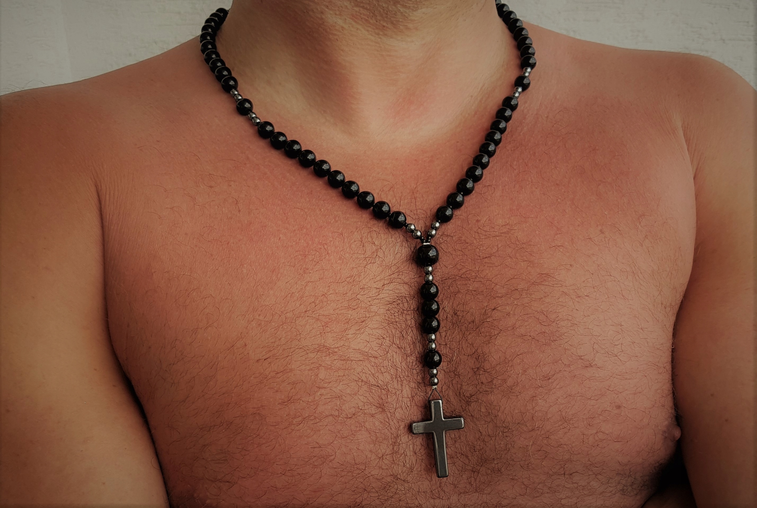 MĘSKI NASZYJNIK RÓŻANIEC ONYKS HEMATYT Marka Inna marka