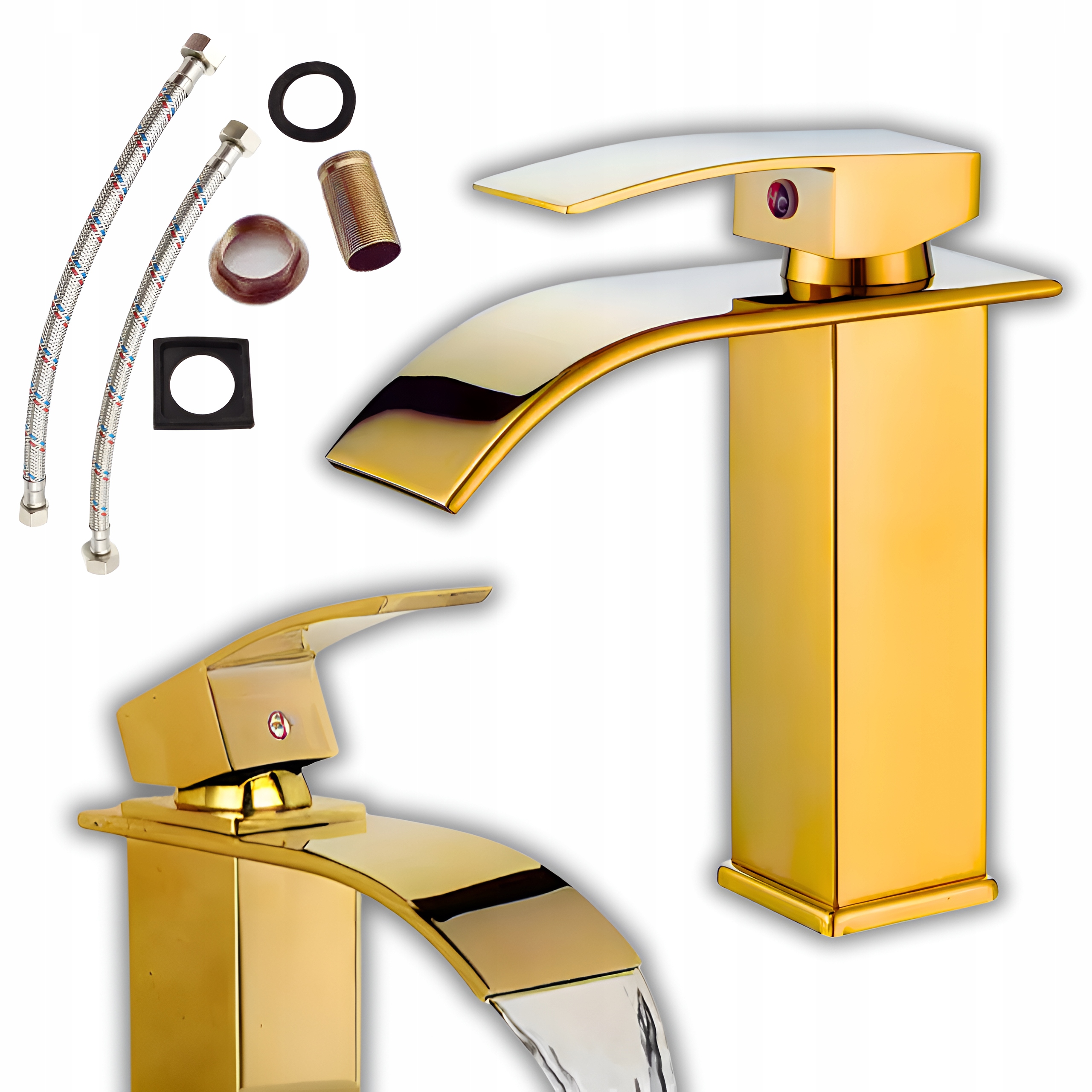 Bateria Umywalkowa Łazienkowa Stojąca Nablatowa Kran Stal Delvant Hea Złota