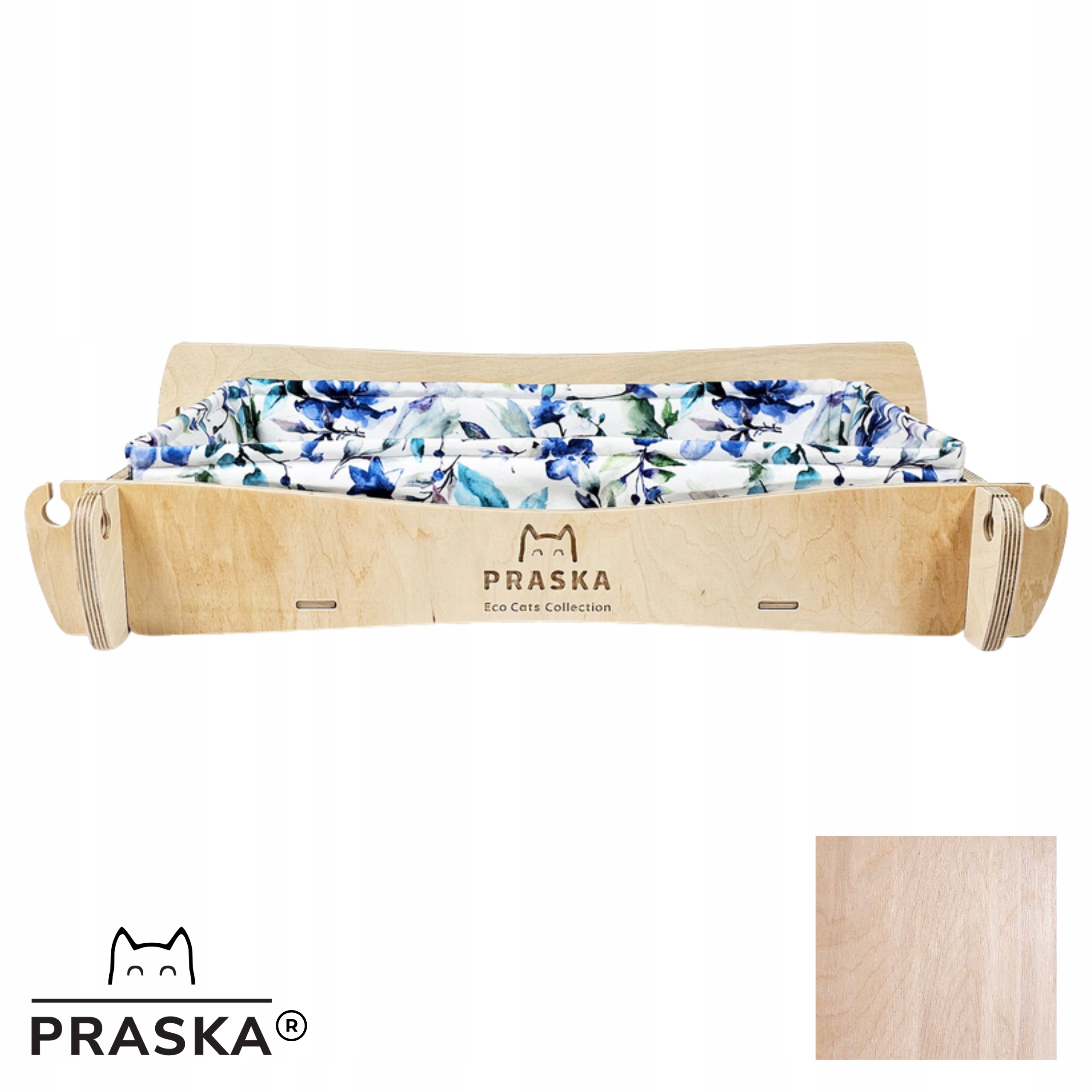 Praska Police pro kočky na zeď s korýtkem Wallsleep 73x37 cm Natural